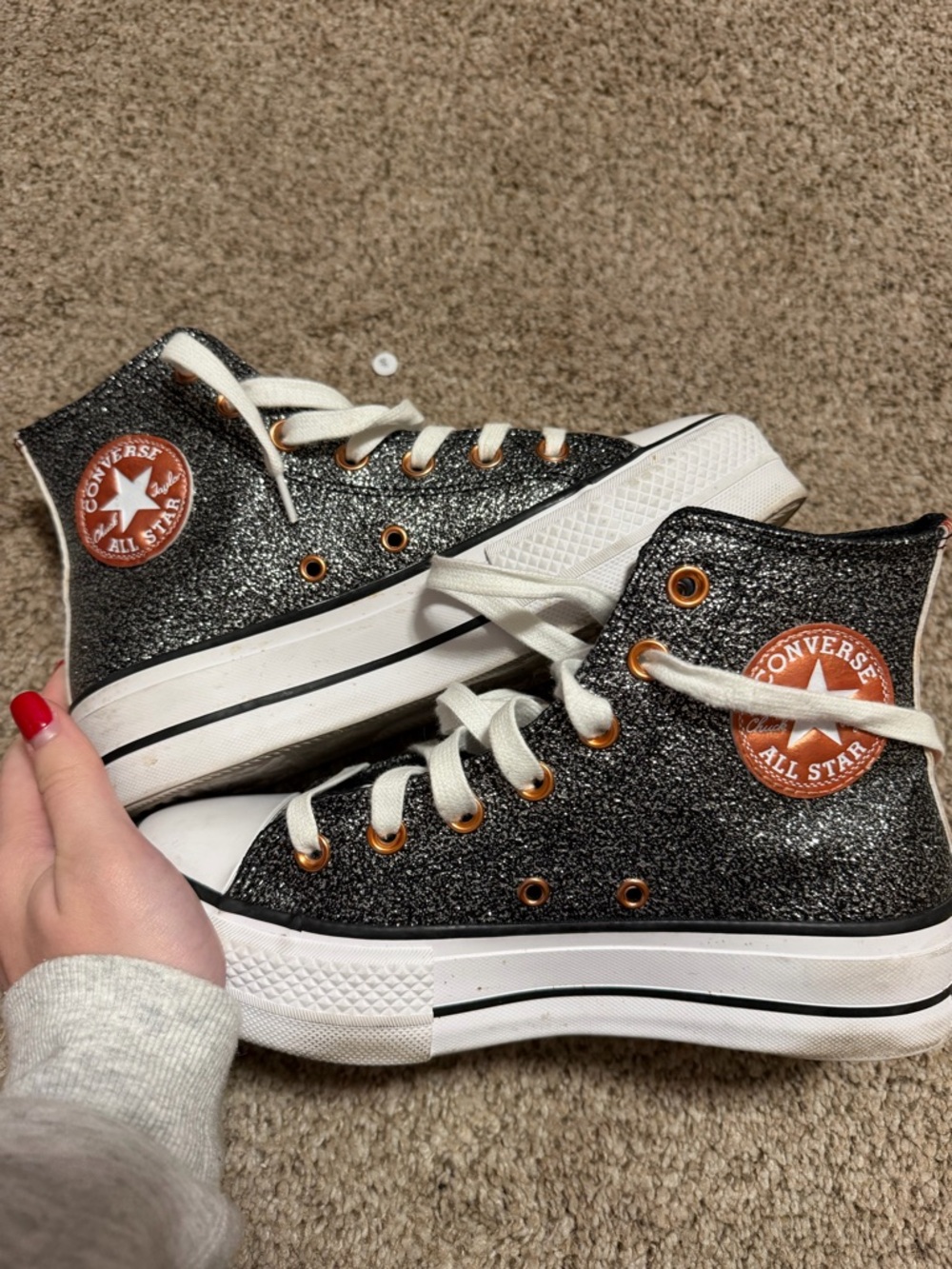 Converse All Star High Top Sneakers - Black Glitter & Orange